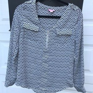 Zig Zag Print V-Neck Long Sleeve Blouse